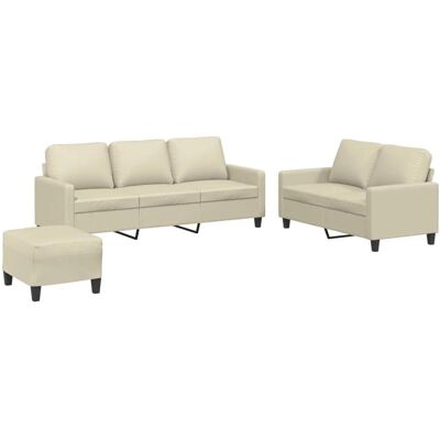 vidaXL 3-Tlg Sofagarnitur mit Kissen Creme Kunstleder 3201424 vidaXL 3-Tlg Sofagarnitur mit Kissen Creme Kunstleder 3201424
