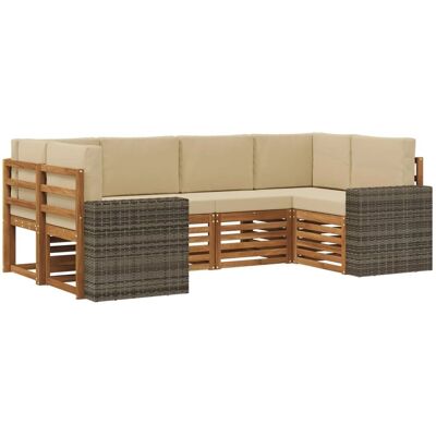 vidaXL Ecksofa Set mit Kissen 6 Stk Natur und Beige Polyester 3384789 vidaXL Ecksofa Set mit Kissen 6 Stk Natur und Beige Polyester 3384789