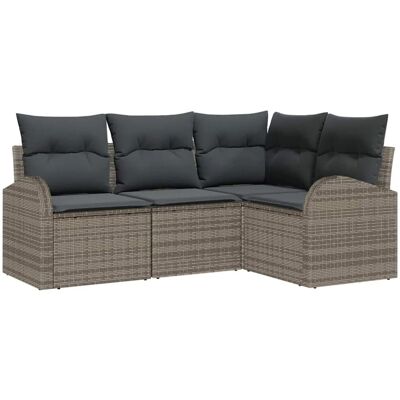 vidaXL Garten-Sofa-Set mit Kissen 4-Tlg Grau Poly Rattan 3354688 vidaXL Garten-Sofa-Set mit Kissen 4-Tlg Grau Poly Rattan 3354688