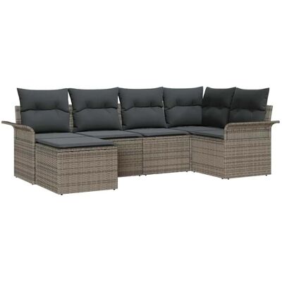 vidaXL Garten-Sofa-Set mit Kissen mit Speicher 6-Tlg Grau Poly Rattan 3354098 vidaXL Garten-Sofa-Set mit Kissen mit Speicher 6-Tlg Grau Poly Rattan 3354098