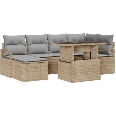 vidaXL Garten-Sofa-Set mit Kissen 7-Tlg Beige und Hellgrau 3348856 vidaXL Garten-Sofa-Set mit Kissen 7-Tlg Beige und Hellgrau 3348856