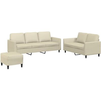 vidaXL 3-Tlg Sofagarnitur mit Kissen Creme Kunstleder 3201766 vidaXL 3-Tlg Sofagarnitur mit Kissen Creme Kunstleder 3201766