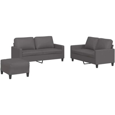vidaXL 3-Tlg Sofagarnitur mit Kissen Grau Kunstleder 3201415 vidaXL 3-Tlg Sofagarnitur mit Kissen Grau Kunstleder 3201415