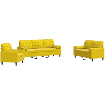 vidaXL Gelb Samt 3-tlg. Sofagarnitur - Wohnzimmermöbel vidaXL Gelb Samt 3-tlg. Sofagarnitur - Wohnzimmermöbel
