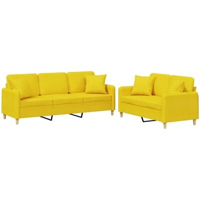 vidaXL 2-Tlg Sofagarnitur mit Kissen Hellgelb Stoff 3202139 vidaXL 2-Tlg Sofagarnitur mit Kissen Hellgelb Stoff 3202139