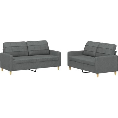 vidaXL 2-Tlg Sofagarnitur mit Kissen Dunkelgrau Stoff 3201275 vidaXL 2-Tlg Sofagarnitur mit Kissen Dunkelgrau Stoff 3201275