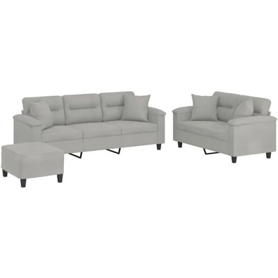 vidaXL 3-teiliges hellgraues Mikrofaser-Sofaset vidaXL 3-teiliges hellgraues Mikrofaser-Sofaset