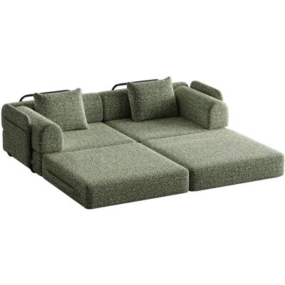 PXloue Schlafsofa 2 in 1 Sofa 2 Sitzer mit Bettfunktion Metallrahmen Armlehnen Stauraum Chenille Grün PXloue Schlafsofa 2 in 1 Sofa 2 Sitzer mit Bettfunktion Metallrahmen Armlehnen Stauraum Chenille Grün