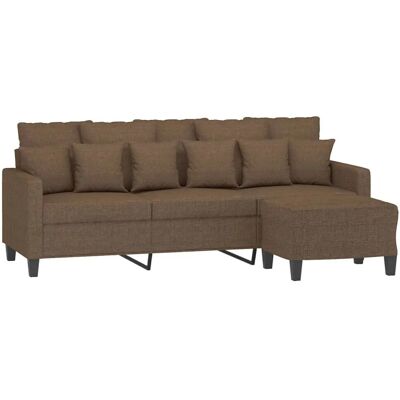 vidaXL 3-Sitzer Brauner Stoffsofa mit Hocker - Sofa vidaXL 3-Sitzer Brauner Stoffsofa mit Hocker - Sofa