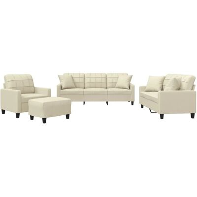 VIDAXL 4-teiliges Creme-Leder-Sofaset - Wohnzimmermöbel VIDAXL 4-teiliges Creme-Leder-Sofaset - Wohnzimmermöbel