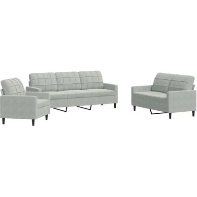 Vidaxl - Schlafsofa-Set mit Kissen 3 Stück Hellgrau Samt 496323 Vidaxl - Schlafsofa-Set mit Kissen 3 Stück Hellgrau Samt 496323