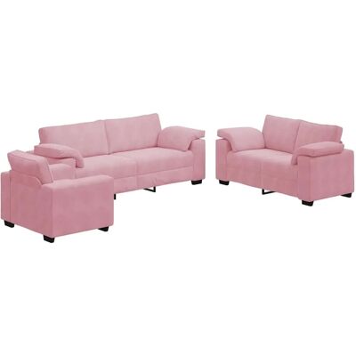 vidaXL 3-Tlg Sofagarnitur mit Kissen Rosa Samt 3324670 vidaXL 3-Tlg Sofagarnitur mit Kissen Rosa Samt 3324670