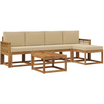 vidaXL Outdoor-Sofagarnitur mit Kissen 6 Stk Natur und Beige Polyester 3385159 vidaXL Outdoor-Sofagarnitur mit Kissen 6 Stk Natur und Beige Polyester 3385159