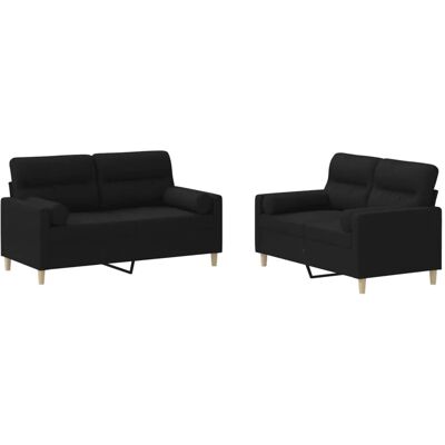vidaXL 2-Tlg Sofagarnitur mit Kissen Schwarz Stoff 3201588 vidaXL 2-Tlg Sofagarnitur mit Kissen Schwarz Stoff 3201588