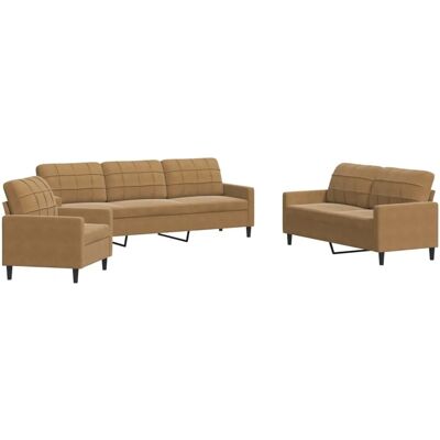 Vidaxl Braune Samtsofa-Set - 3-teiliges Sofa-Set Vidaxl Braune Samtsofa-Set - 3-teiliges Sofa-Set