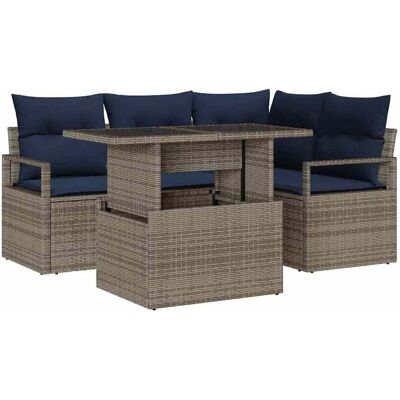 vidaXL Garten-Sofa-Set 5-Tlg Grau und Marineblau Poly-Rattan 3348821 vidaXL Garten-Sofa-Set 5-Tlg Grau und Marineblau Poly-Rattan 3348821