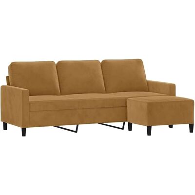 VIDAXL Brauner Samt 3-Sitzer mit Hocker - Sofa VIDAXL Brauner Samt 3-Sitzer mit Hocker - Sofa