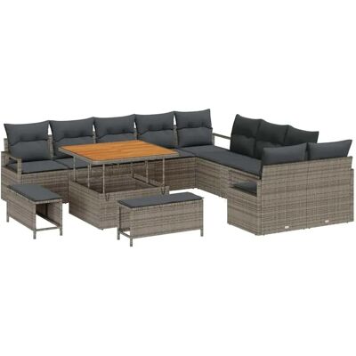 vidaXL Garten-Sofa-Set mit Kissen 13-Tlg Grau Poly Rattan 3362578 vidaXL Garten-Sofa-Set mit Kissen 13-Tlg Grau Poly Rattan 3362578