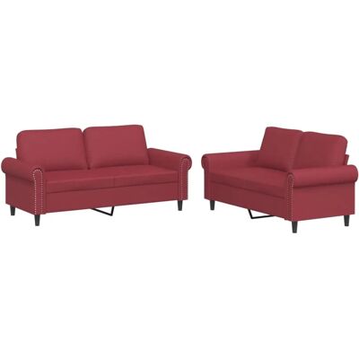 vidaXL 2-Tlg Sofagarnitur mit Kissen Weinrot Kunstleder 3202153 vidaXL 2-Tlg Sofagarnitur mit Kissen Weinrot Kunstleder 3202153