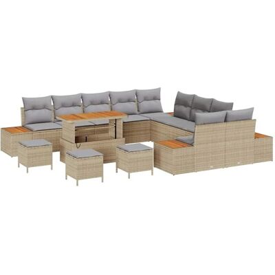 vidaXL Garten-Sofa-Set mit Kissen 14-Tlg Beige Poly Rattan 3362982 vidaXL Garten-Sofa-Set mit Kissen 14-Tlg Beige Poly Rattan 3362982