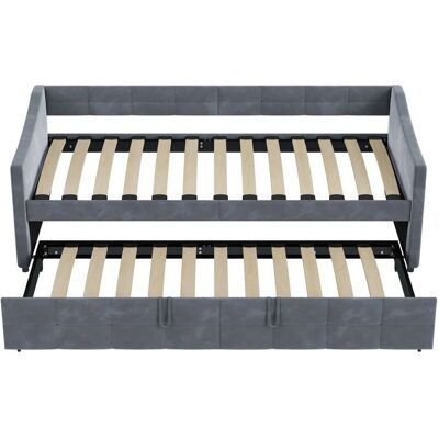 PXloue Schlafsofa Grau Tagesbett Betten Ausziehbett 90/180x200cm mit Seitentaschen Samt PXloue Schlafsofa Grau Tagesbett Betten Ausziehbett 90/180x200cm mit Seitentaschen Samt