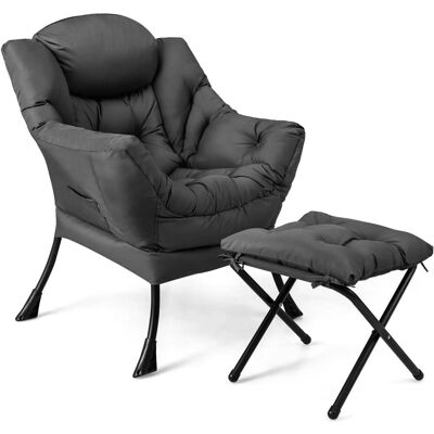 Costway Sessel mit Hocker Relaxsessel mit Armlehnen & Seitentasche Grau Costway Sessel mit Hocker Relaxsessel mit Armlehnen & Seitentasche Grau