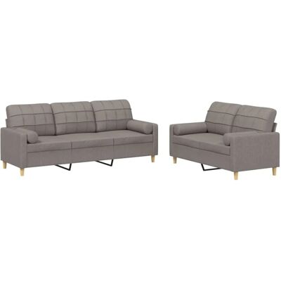 vidaXL 2-Tlg Sofagarnitur mit Kissen Taupe Stoff 3201329 vidaXL 2-Tlg Sofagarnitur mit Kissen Taupe Stoff 3201329