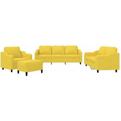 vidaXL 4-Tlg Sofagarnitur mit Kissen Hellgelb Stoff 3201783 vidaXL 4-Tlg Sofagarnitur mit Kissen Hellgelb Stoff 3201783