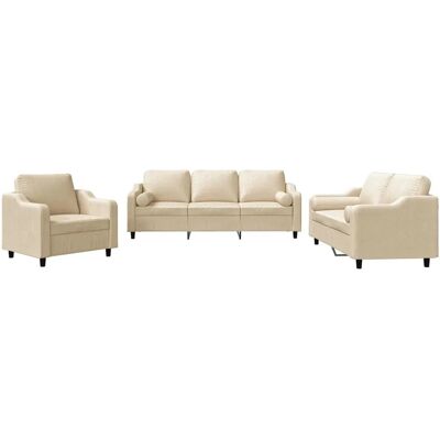 vidaXL 3-teiliges cremefarbenes Sofaset mit Kissen - Sofagruppe vidaXL 3-teiliges cremefarbenes Sofaset mit Kissen - Sofagruppe