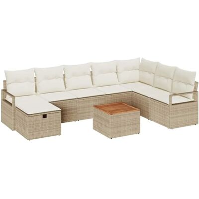 vidaXL Garten-Sofa-Set mit Kissen mit Speicher 9-Tlg Beige Poly Rattan 3359554 vidaXL Garten-Sofa-Set mit Kissen mit Speicher 9-Tlg Beige Poly Rattan 3359554