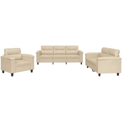 vidaXL 3-Tlg Sofagarnitur mit Kissen Creme Mikrofasergewebe 3202294 vidaXL 3-Tlg Sofagarnitur mit Kissen Creme Mikrofasergewebe 3202294