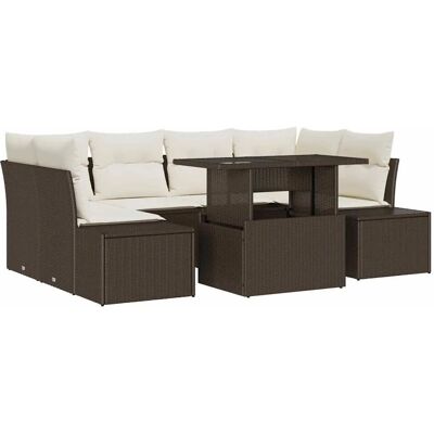 vidaXL Gartenmöbelset 7-teilig Braun Creme Rattan Stoff vidaXL Gartenmöbelset 7-teilig Braun Creme Rattan Stoff