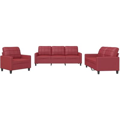 vidaXL 3-Tlg Sofagarnitur mit Kissen Weinrot Kunstleder 3201341 vidaXL 3-Tlg Sofagarnitur mit Kissen Weinrot Kunstleder 3201341