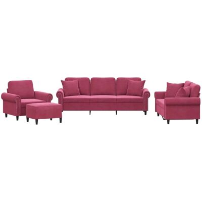Vidaxl Samtsofa 4er-Set - Weinrot - Wohnzimmermöbel Vidaxl Samtsofa 4er-Set - Weinrot - Wohnzimmermöbel