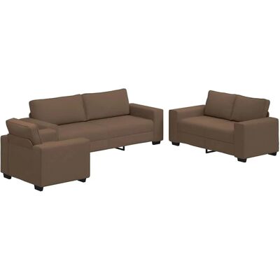 vidaXL 3-Teiliges Sofa-Set mit Kissen Braun Stoff 3324653 vidaXL 3-Teiliges Sofa-Set mit Kissen Braun Stoff 3324653