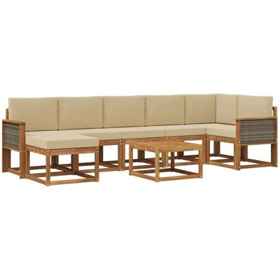 vidaXL Outdoor-Sofagarnitur mit Kissen 8 Stk Natur und Beige Polyester 3385409 vidaXL Outdoor-Sofagarnitur mit Kissen 8 Stk Natur und Beige Polyester 3385409