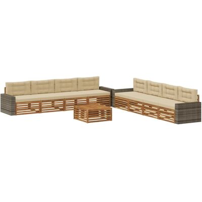 vidaXL Outdoor-Sofagarnitur mit Kissen 9 Stk Natur und Beige Polyester 3383191 vidaXL Outdoor-Sofagarnitur mit Kissen 9 Stk Natur und Beige Polyester 3383191
