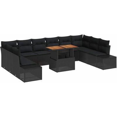 vidaXL Garten-Sofa-Set mit Kissen 11-Tlg Schwarz und Braun 3350016 vidaXL Garten-Sofa-Set mit Kissen 11-Tlg Schwarz und Braun 3350016