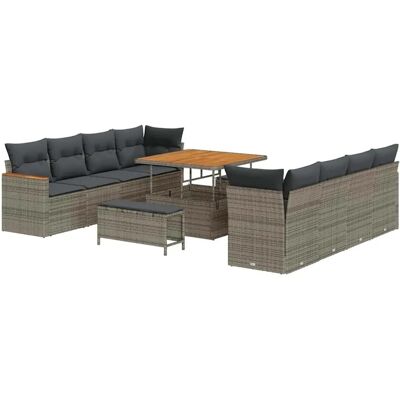 vidaXL Garten-Sofa-Set mit Kissen 11-Tlg Grau Poly Rattan 3363028 vidaXL Garten-Sofa-Set mit Kissen 11-Tlg Grau Poly Rattan 3363028