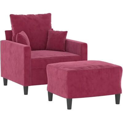 VIDAXL Sessel mit Hocker - Bordeaux Velours VIDAXL Sessel mit Hocker - Bordeaux Velours