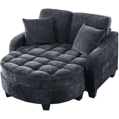 PXloue Schlafsofa 2 in 1 Sofa Bett mit Hocker Stauraum Eukalyptusholz Rahmen Stoffbezug Schwarz PXloue Schlafsofa 2 in 1 Sofa Bett mit Hocker Stauraum Eukalyptusholz Rahmen Stoffbezug Schwarz