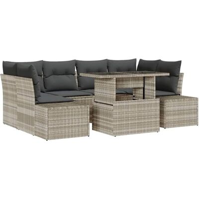 VIDAXL Garten-Sofaset 7-tlg. mit hellgrauen Kissen aus Synthetikrattan VIDAXL Garten-Sofaset 7-tlg. mit hellgrauen Kissen aus Synthetikrattan
