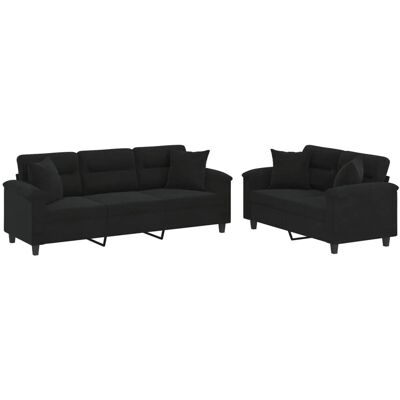 vidaXL 2-Tlg Sofagarnitur mit Kissen Schwarz Mikrofasergewebe 3202353 vidaXL 2-Tlg Sofagarnitur mit Kissen Schwarz Mikrofasergewebe 3202353