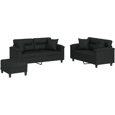 vidaXL 3-Tlg Sofagarnitur mit Kissen Schwarz Kunstleder 3202377 vidaXL 3-Tlg Sofagarnitur mit Kissen Schwarz Kunstleder 3202377