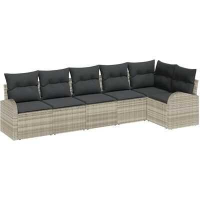 vidaXL Garten-Sofa-Set mit Kissen 6-Tlg Hellgrau Poly Rattan 3354731 vidaXL Garten-Sofa-Set mit Kissen 6-Tlg Hellgrau Poly Rattan 3354731