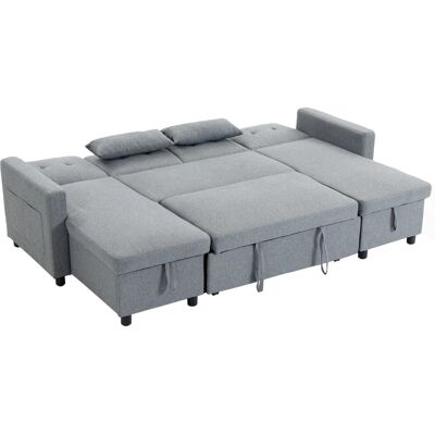 HOMCOM Ecksofa mit Schlaffunktion Polyester 241L x 147B x 85H cm Grau HOMCOM Ecksofa mit Schlaffunktion Polyester 241L x 147B x 85H cm Grau