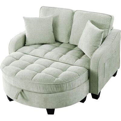 PXloue Schlafsofa 2 in 1 Sofa Bett mit Hocker Stauraum Eukalyptusholz Rahmen Stoffbezug Grün PXloue Schlafsofa 2 in 1 Sofa Bett mit Hocker Stauraum Eukalyptusholz Rahmen Stoffbezug Grün