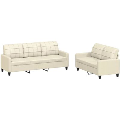 vidaXL 2-Tlg Sofagarnitur mit Kissen Creme Kunstleder 3201379 vidaXL 2-Tlg Sofagarnitur mit Kissen Creme Kunstleder 3201379