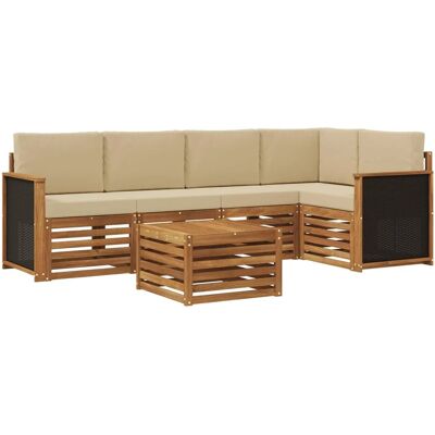 vidaXL Ecksofa Set 5 Stk Natur Massives Akazienholz und Polyester 3384374 vidaXL Ecksofa Set 5 Stk Natur Massives Akazienholz und Polyester 3384374