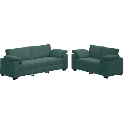 vidaXL 2-Teiliges Sofa-Set mit Kissen Dunkelgrün Samt 3324751 vidaXL 2-Teiliges Sofa-Set mit Kissen Dunkelgrün Samt 3324751